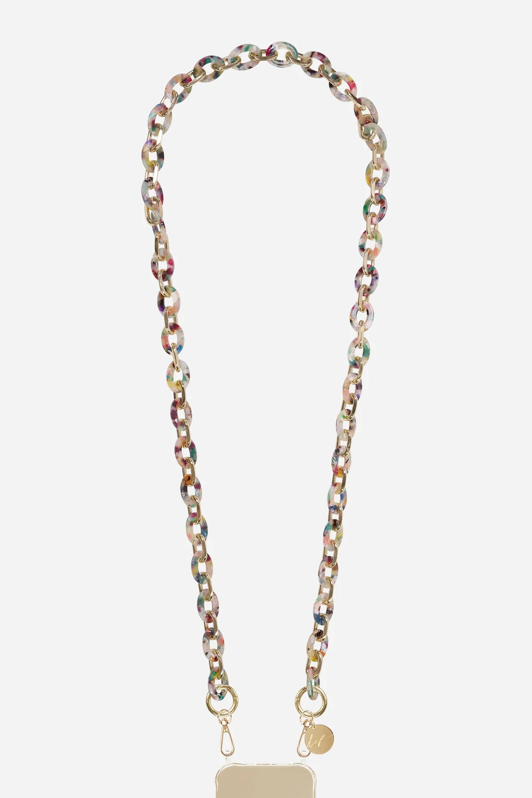 Beaded phone chain Cassy Écaille Multi 120 cm with gold accents