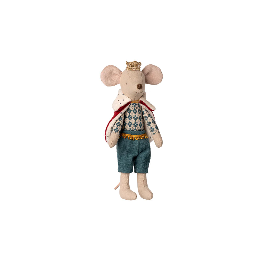 Maileg King Mouse Dad soft toy with cape and crown