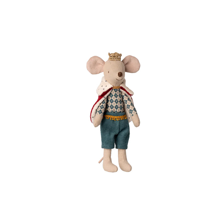 Maileg King Mouse Dad soft toy with cape and crown