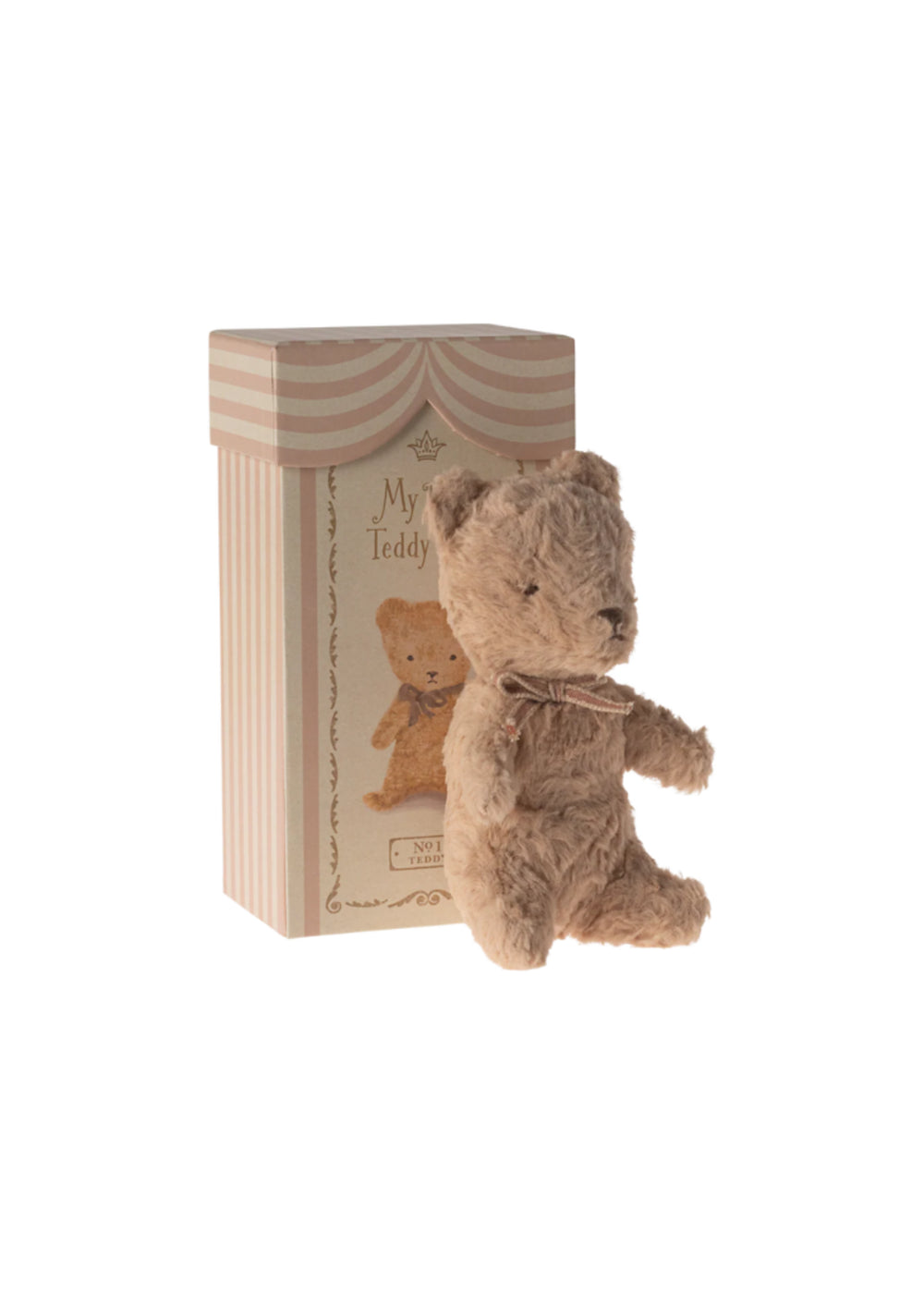 Maileg My First Teddy in powder with pink ribbon and keepsake box