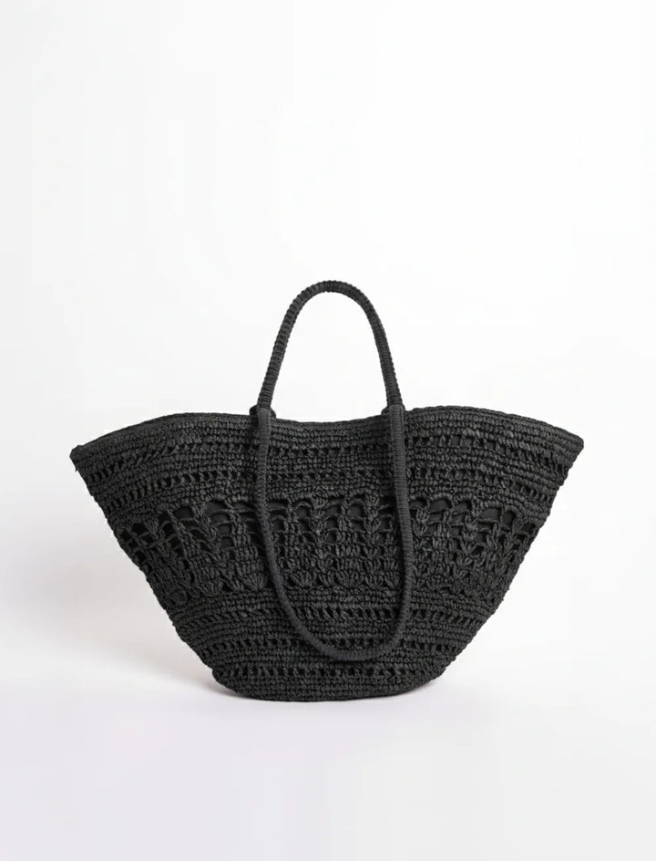 large woven raffia tote bag with double handles