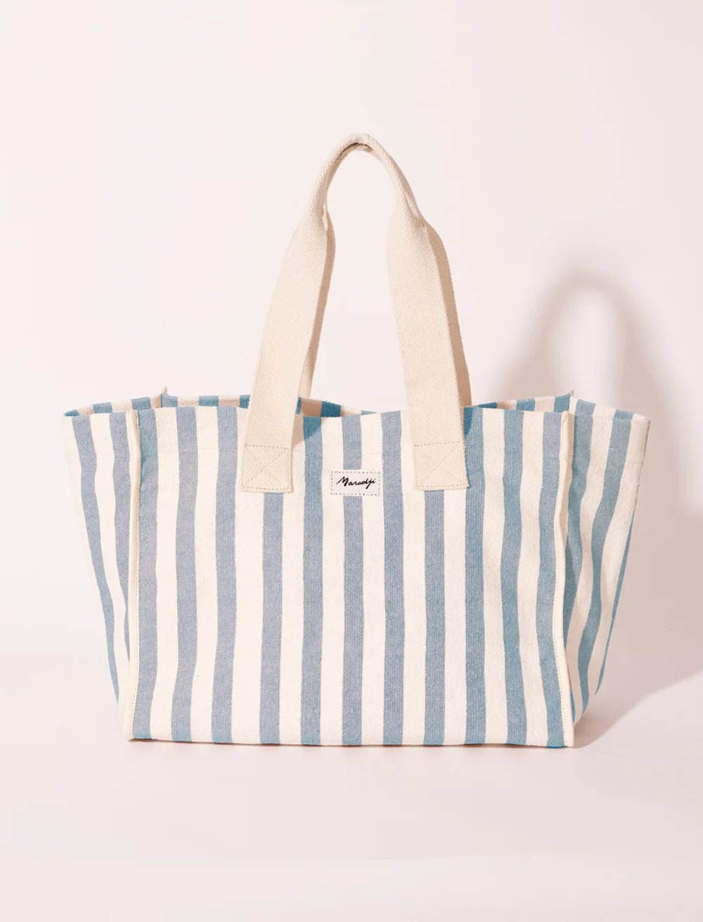 large striped cotton tote bag with shoulder handles