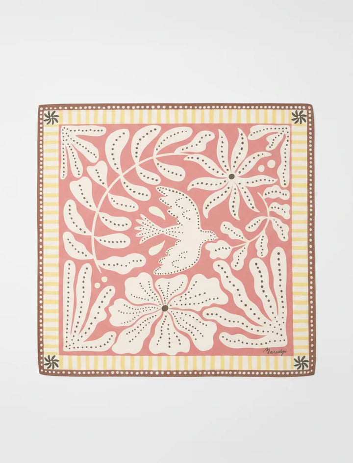Lightweight cotton liberty scarf with bird and floral print in soft tones