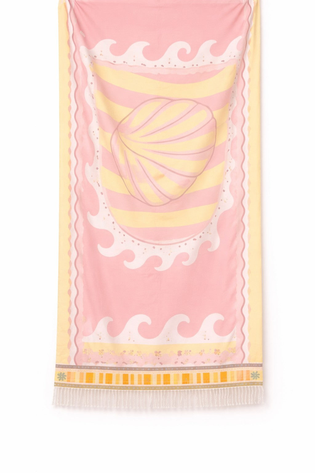 Pastel seashell print pareo beach towel with fringe detail