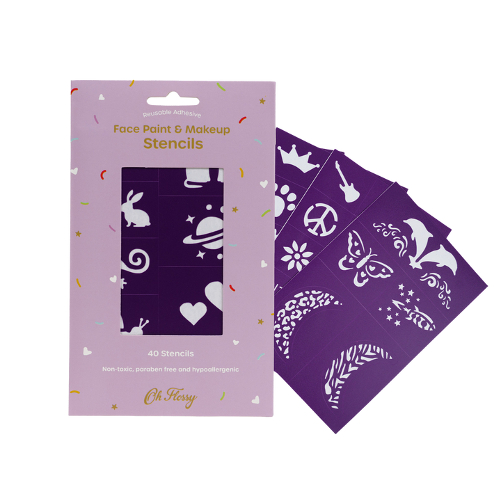 Reusable kids face paint stencils set with assorted fun designs for creative play