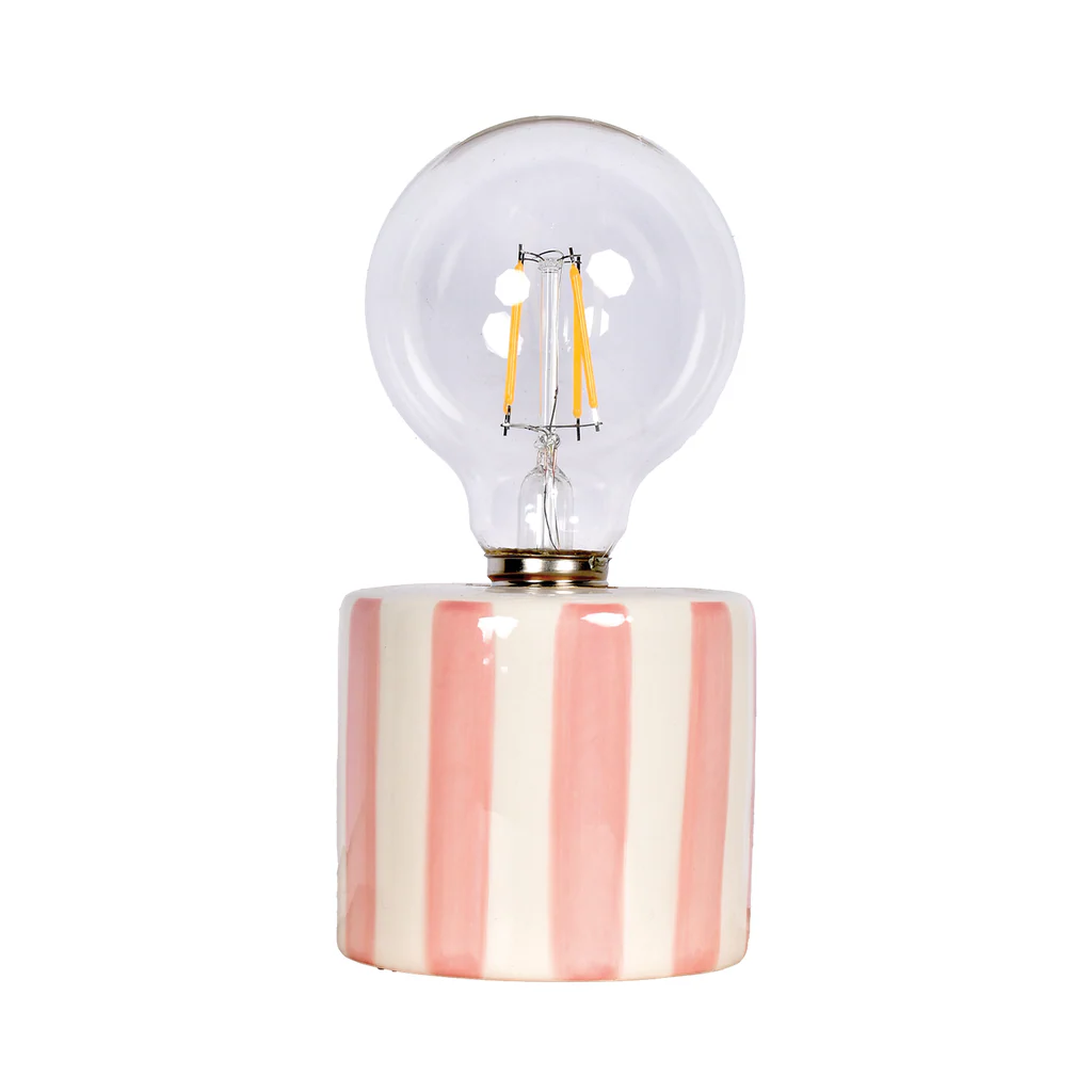 Striped ceramic LED table lamp with orange and cream base