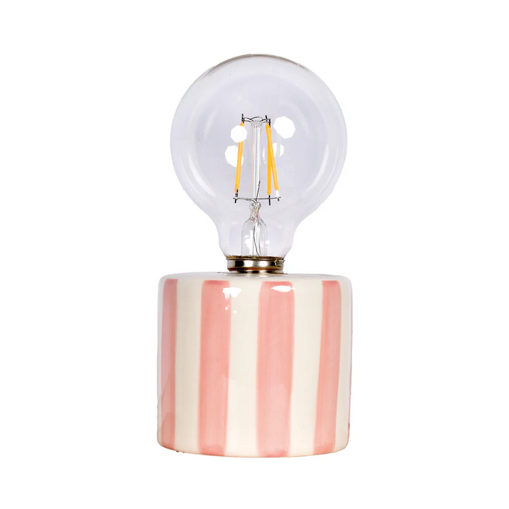 Striped ceramic LED table lamp with orange and cream base