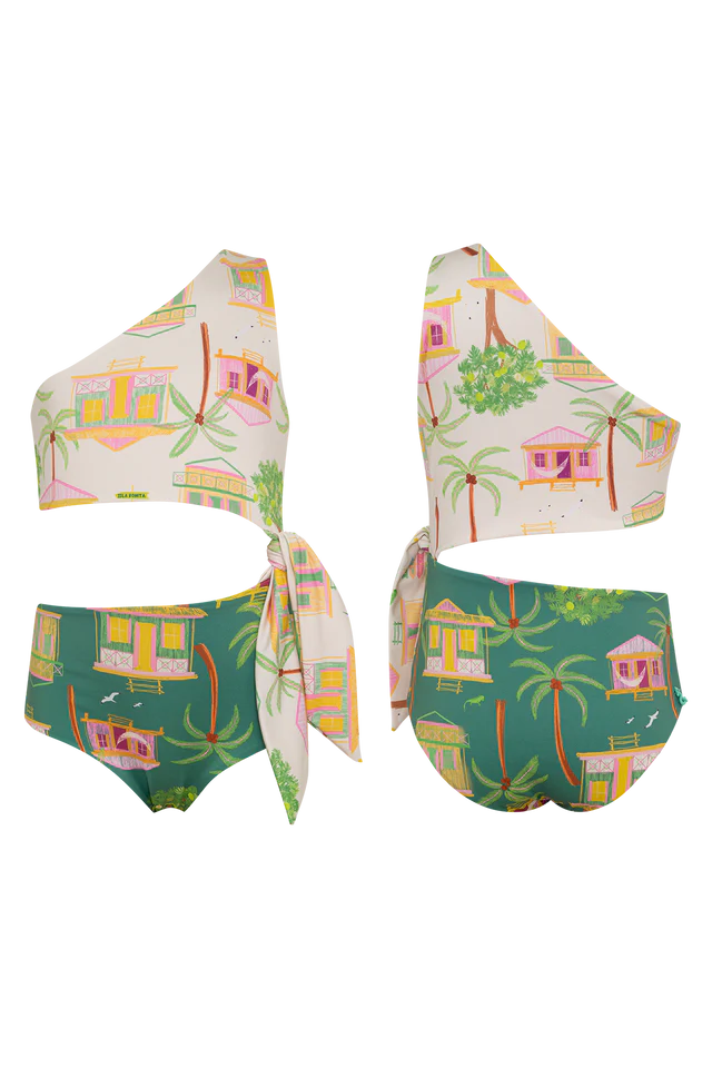 Girls tropical trikini with reversible island print