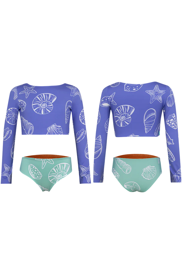 Girls long sleeve shell print bikini set