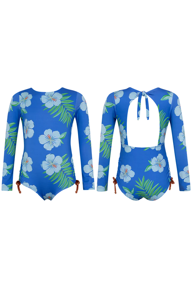 Girls long sleeve hibiscus swimsuit
