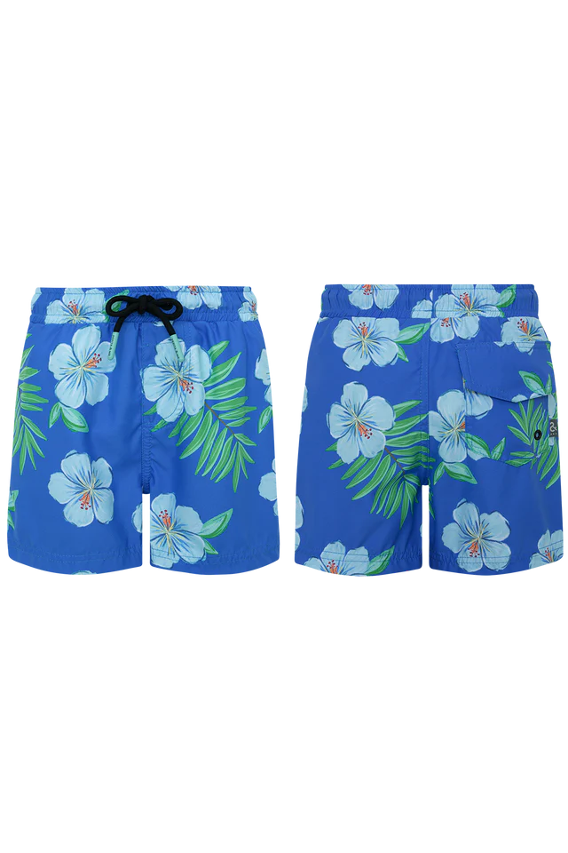 Boys blue hibiscus swim shorts