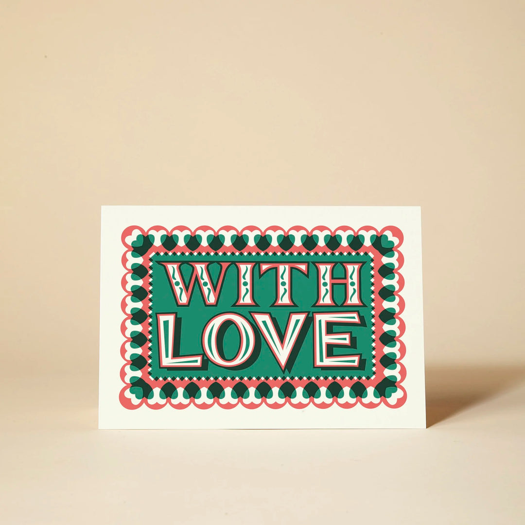 Illustrated greeting card with bold graphic design and colorful typography