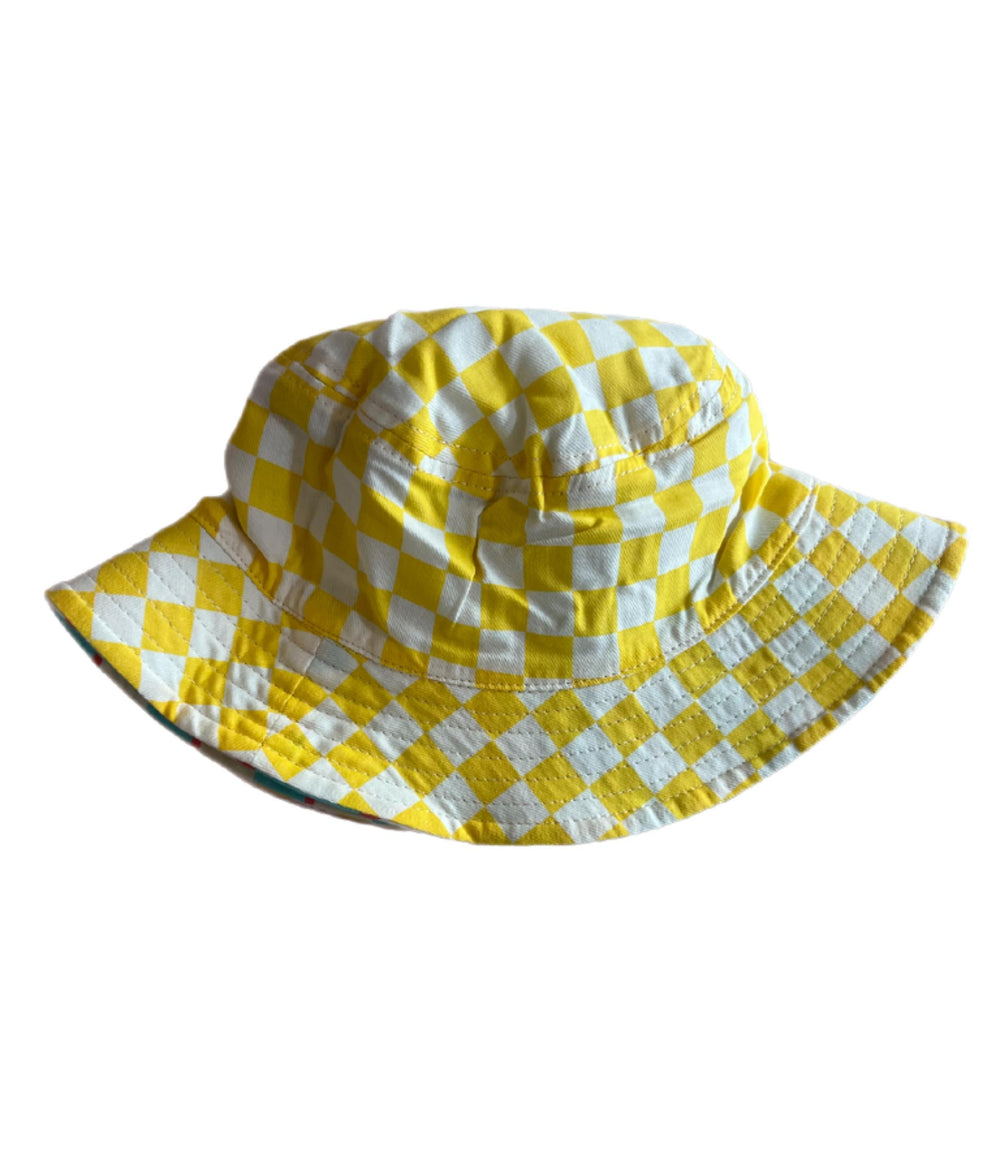Lightning stripe reversible bucket hat for kids with check pattern and lightning detail