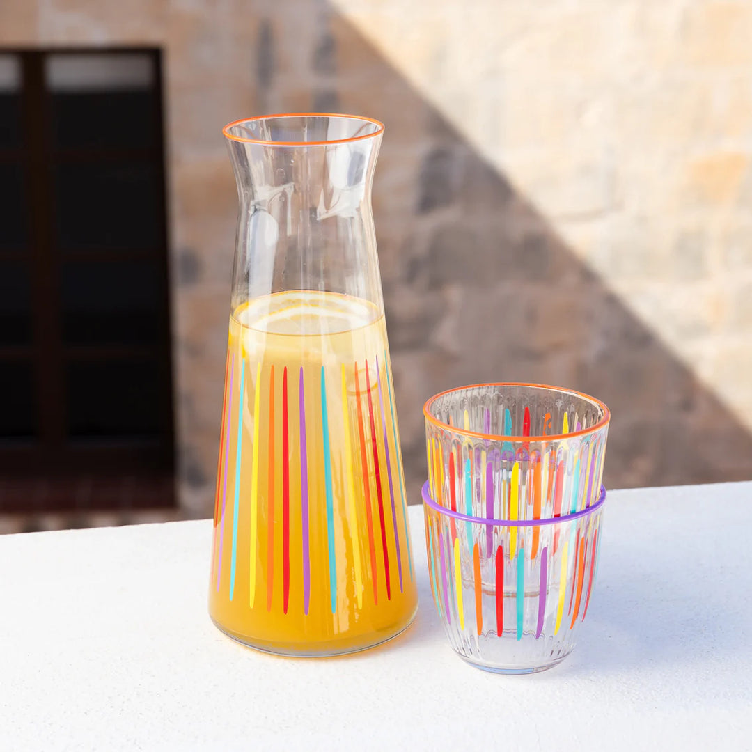Glass Carafe - Striped Multi-Coloured  - صينية