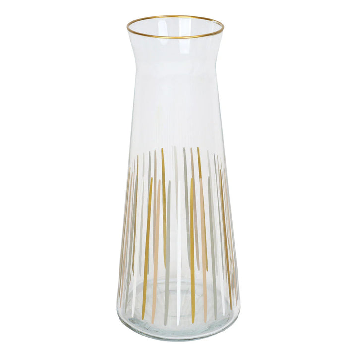 Glass Carafe - White & Gold Striped - صينية