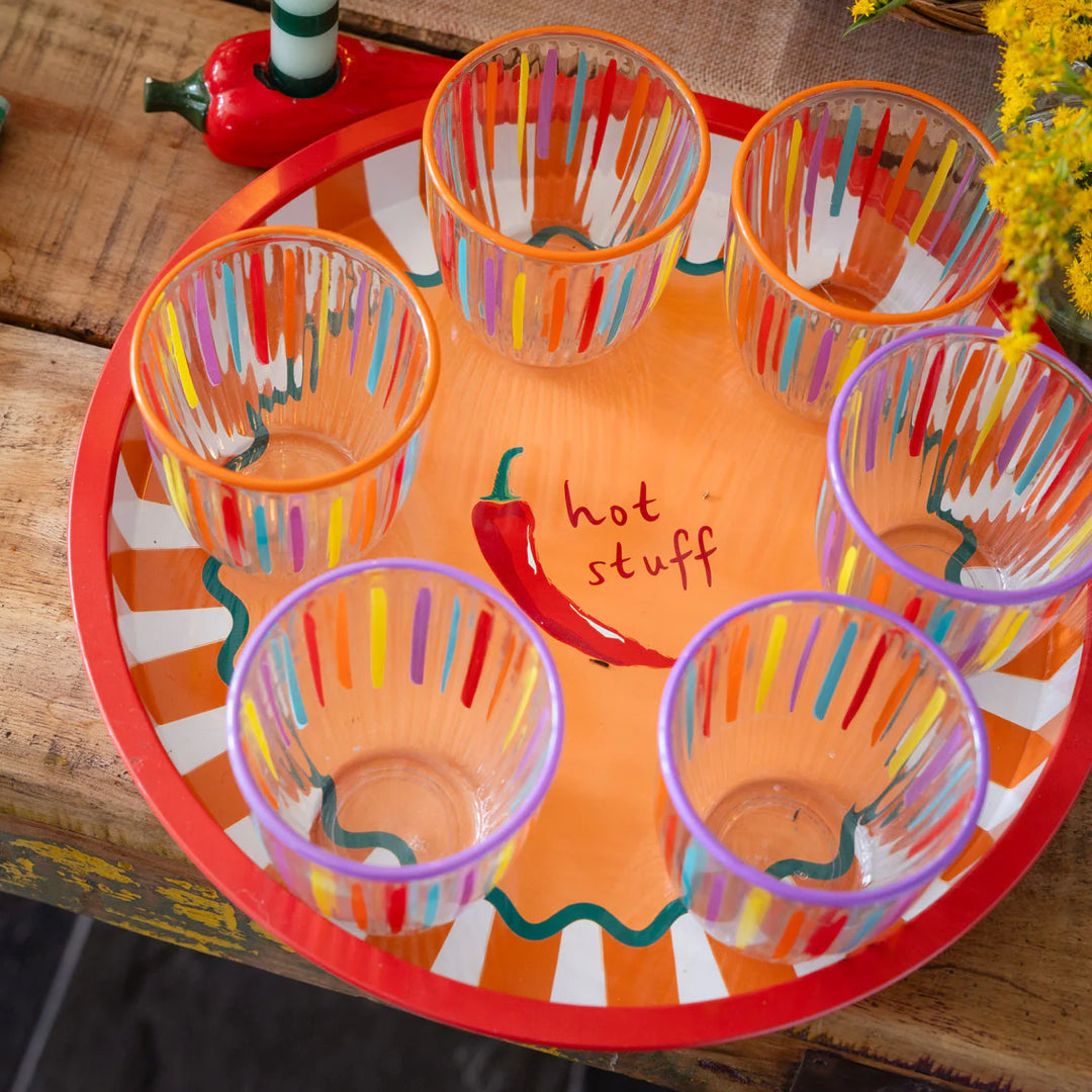 Striped Glass Tumblers - 6 Pack  صينية