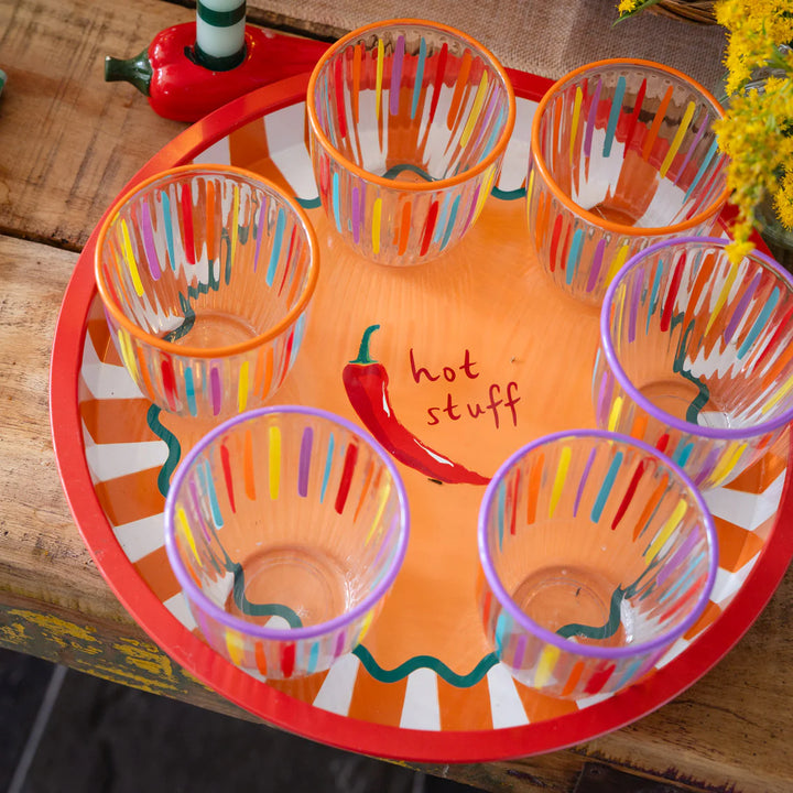 Striped Glass Tumblers - 6 Pack  صينية