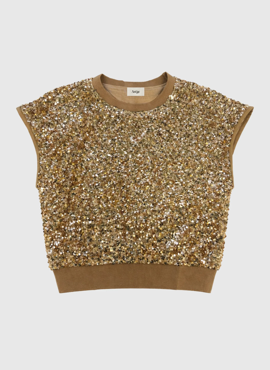 An’ge Avizta gold sequin sweatshirt for women with round neckline and relaxed fit