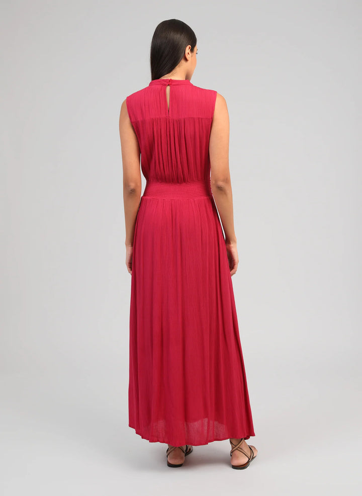 An’ge Orlany maxi dress with gathered waist and flowing sleeveless silhouette