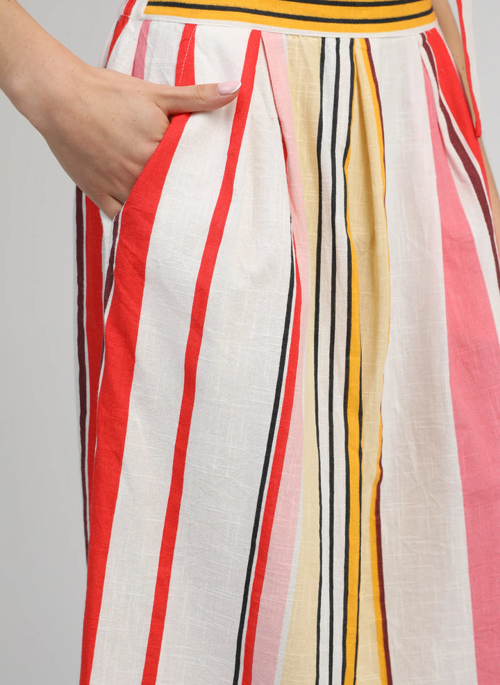 An’ge Ramiro multicolour striped midi skirt with high waist and flowing silhouette