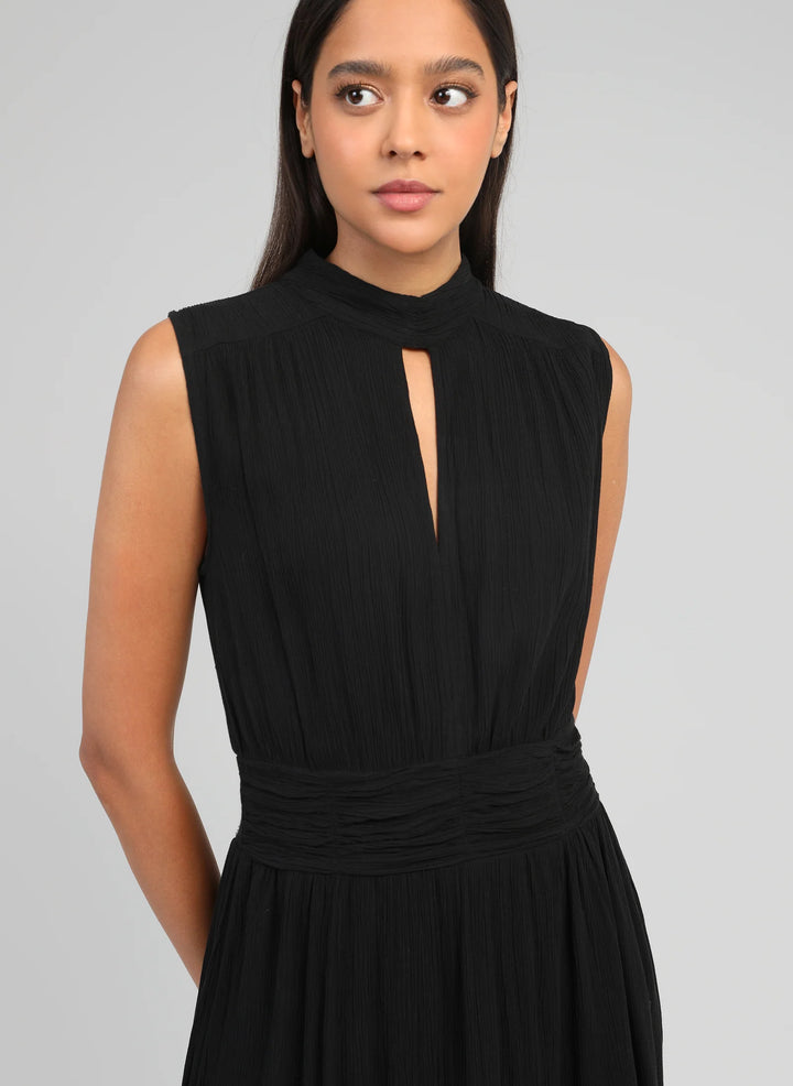 An’ge Orlany maxi dress with gathered waist and flowing sleeveless silhouette