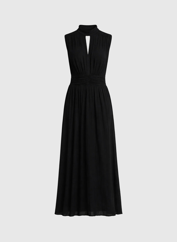 An’ge Orlany maxi dress with gathered waist and flowing sleeveless silhouette