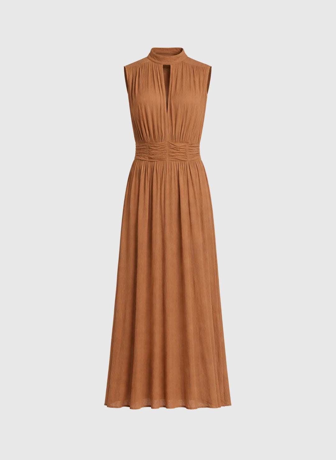 An’ge Orlany maxi dress with gathered waist and flowing sleeveless silhouette