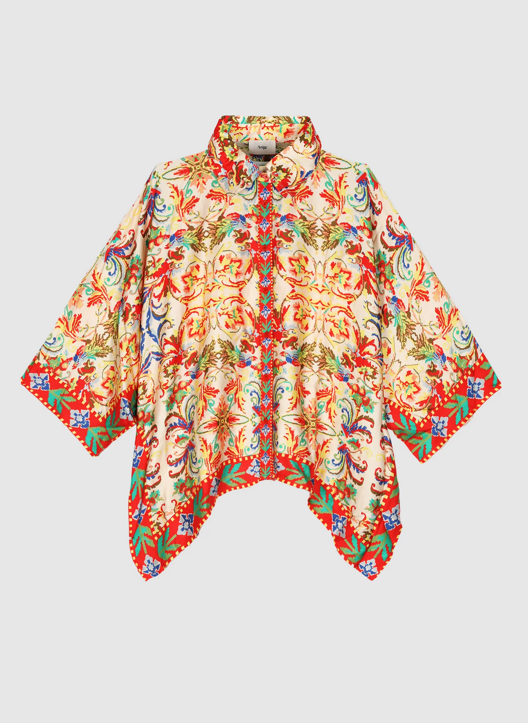An’ge Sarlena Merida ecru printed shirt with colorful bohemian pattern and flowing silhouette