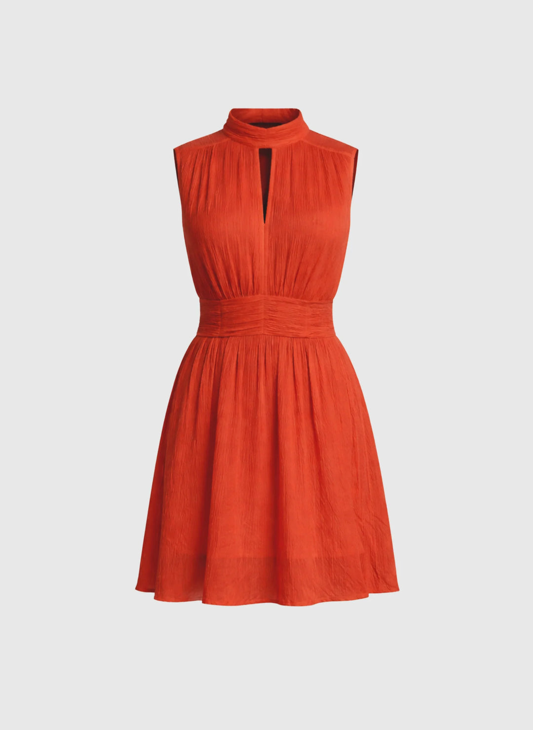 An’ge Orleane piment short dress with gathered waist and sleeveless flared silhouette