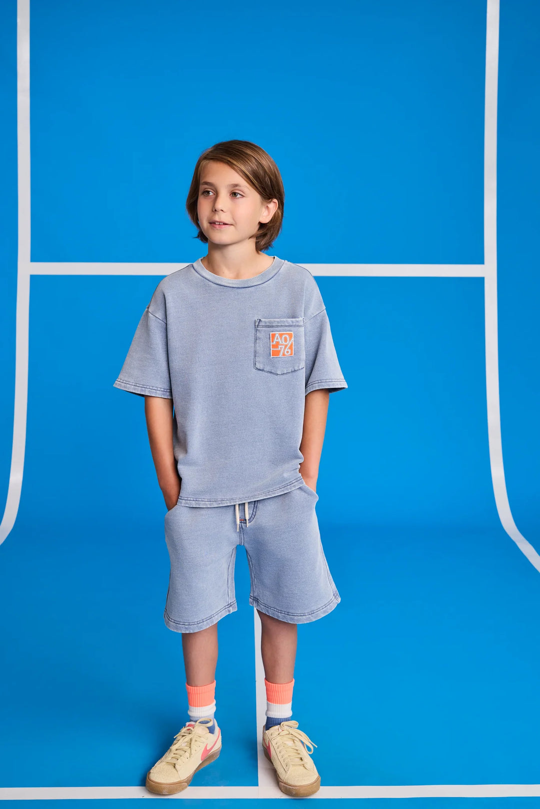 boys blue sweat shorts with drawstring waist
