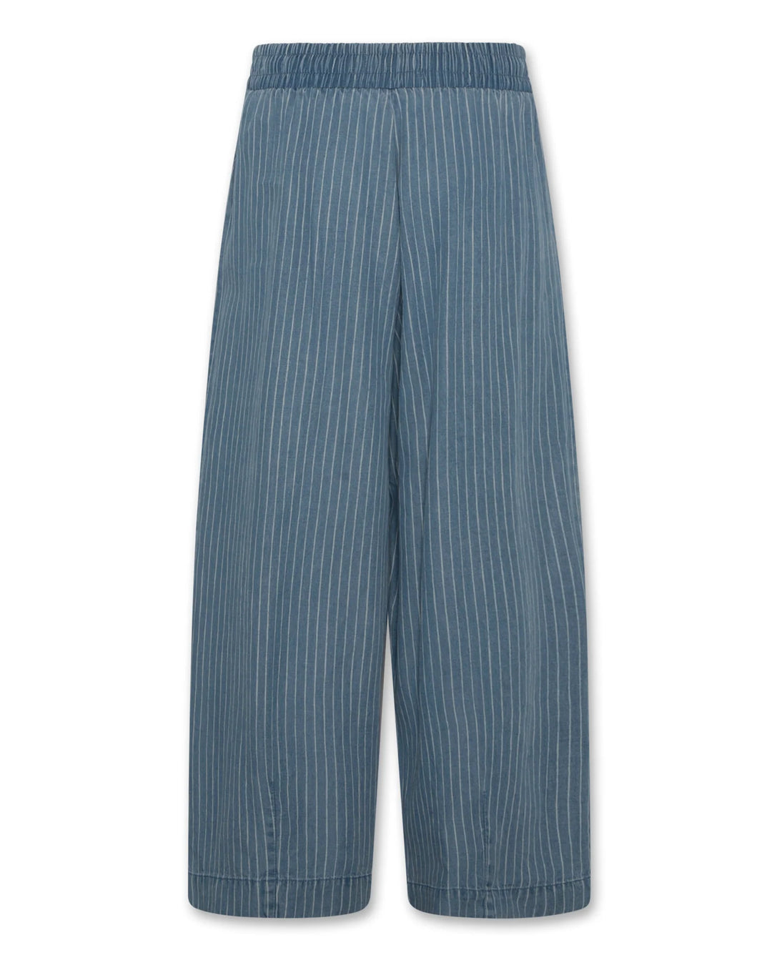 girls blue pinstripe wide leg pants with elastic waist
