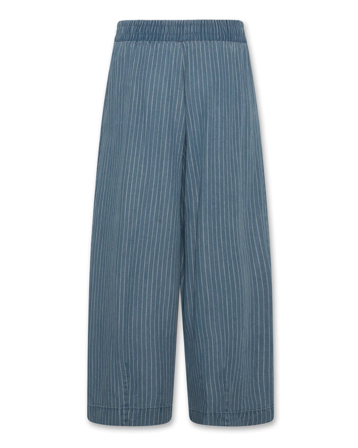 girls blue pinstripe wide leg pants with elastic waist

