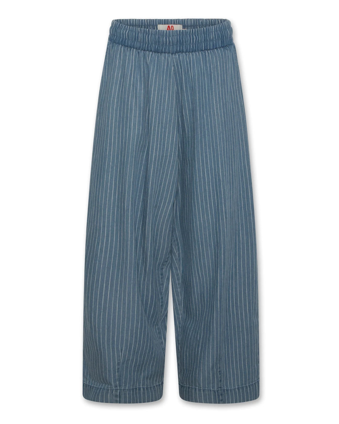 girls blue pinstripe wide leg pants with elastic waist
