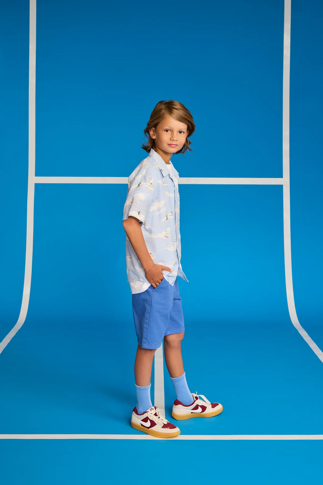 boys light blue surf print hawaiian short sleeve shirt
