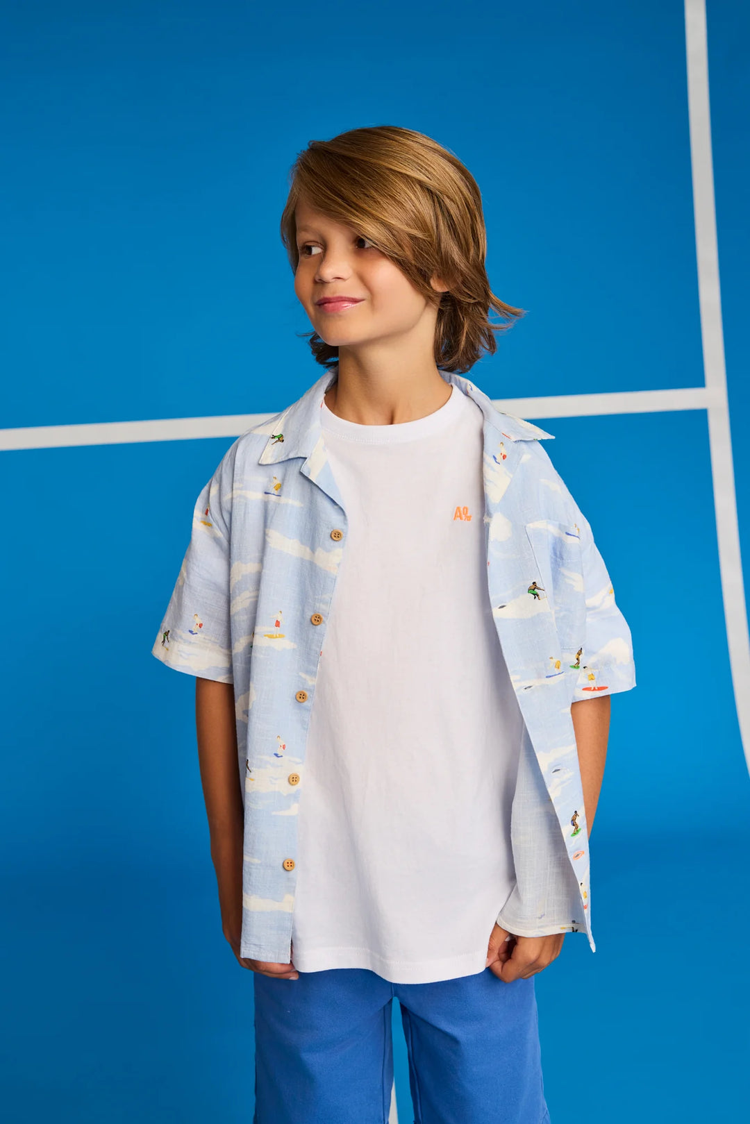 boys light blue surf print hawaiian short sleeve shirt
