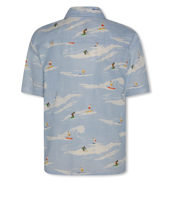 boys light blue surf print hawaiian short sleeve shirt
