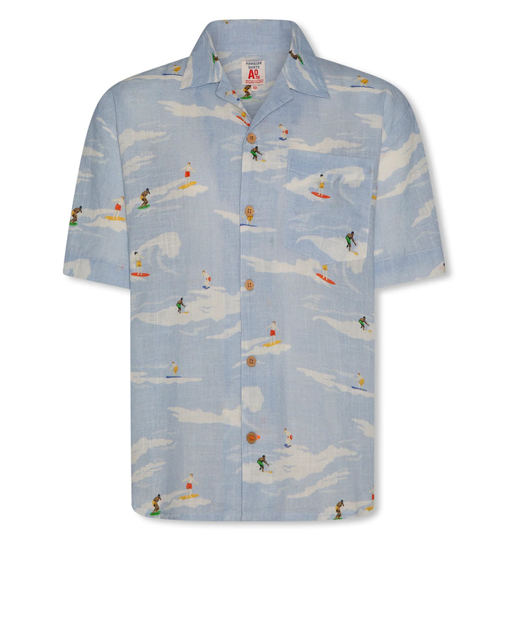 boys light blue surf print hawaiian short sleeve shirt
