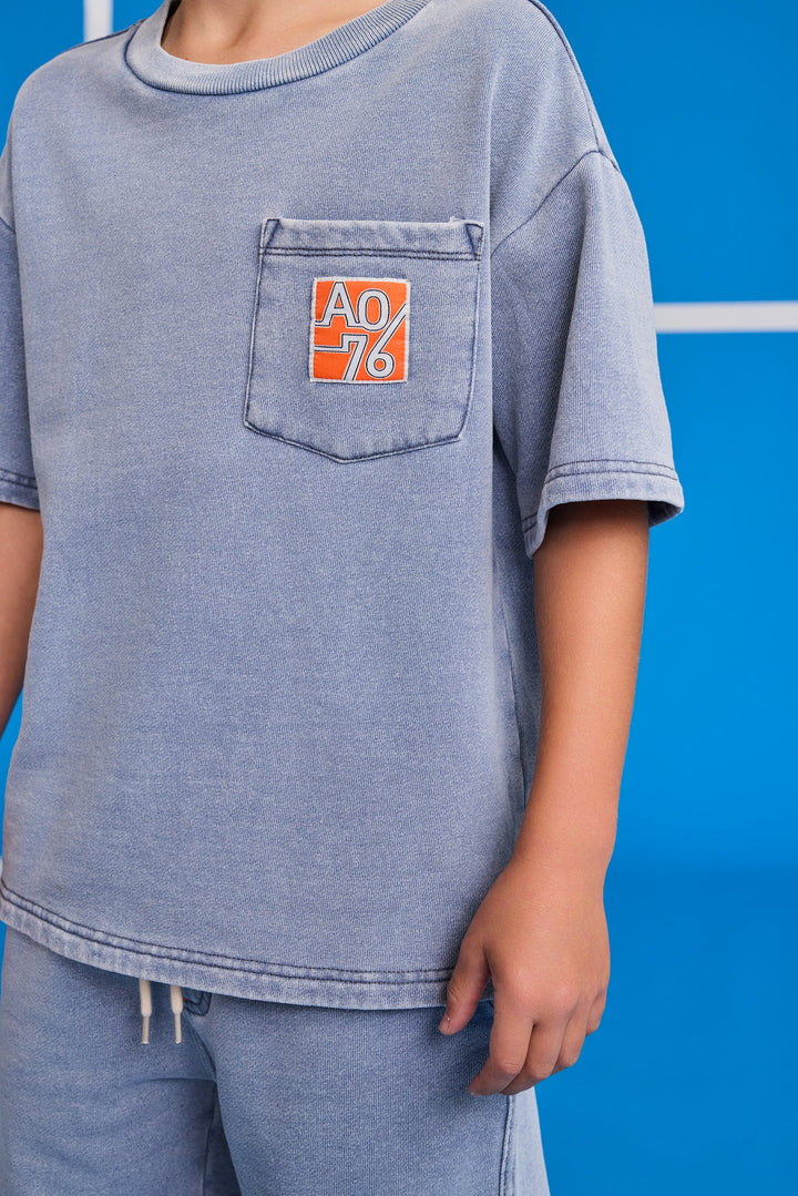 boys washed blue t-shirt with logo chest pocket
