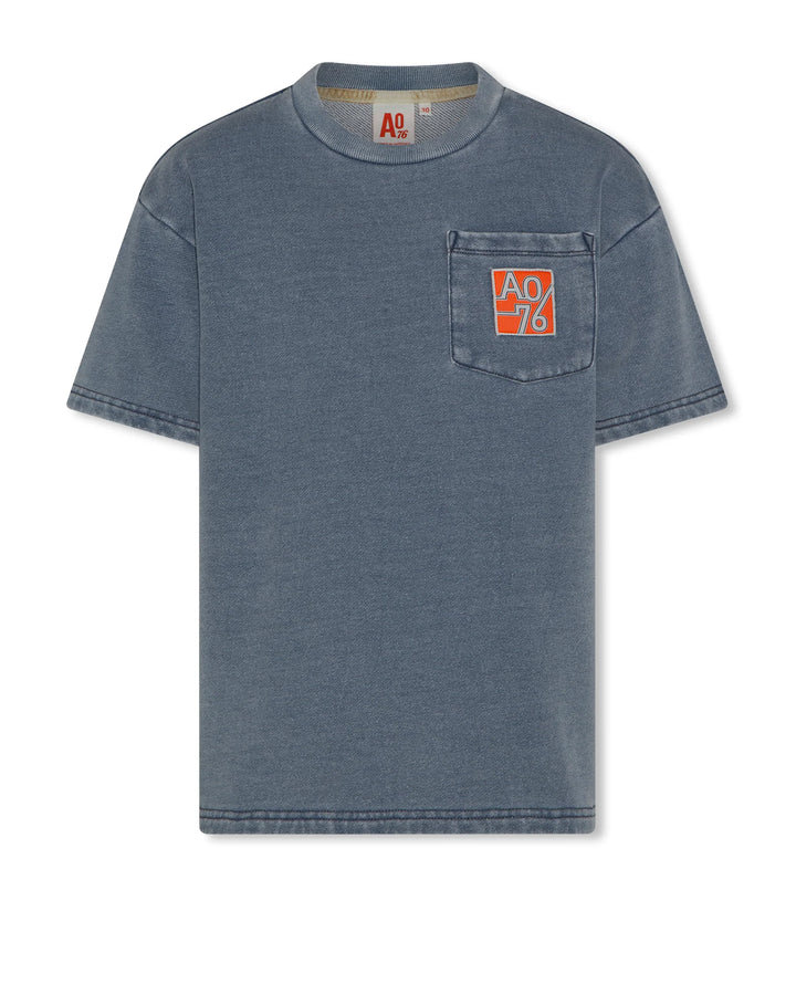 boys washed blue t-shirt with logo chest pocket
