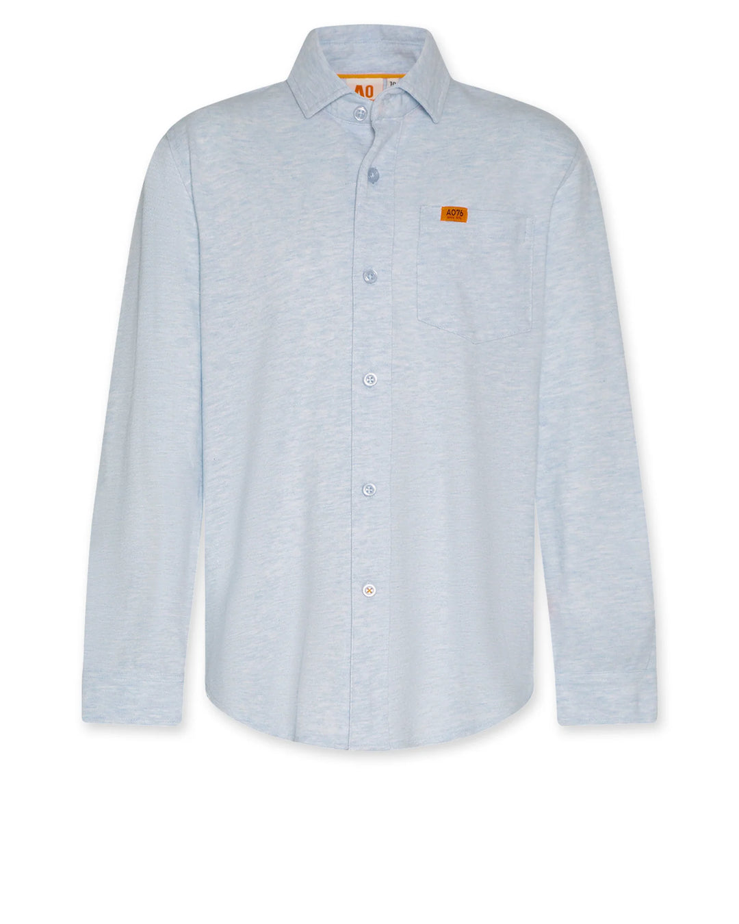 boys light blue long sleeve button down shirt with chest pocket

