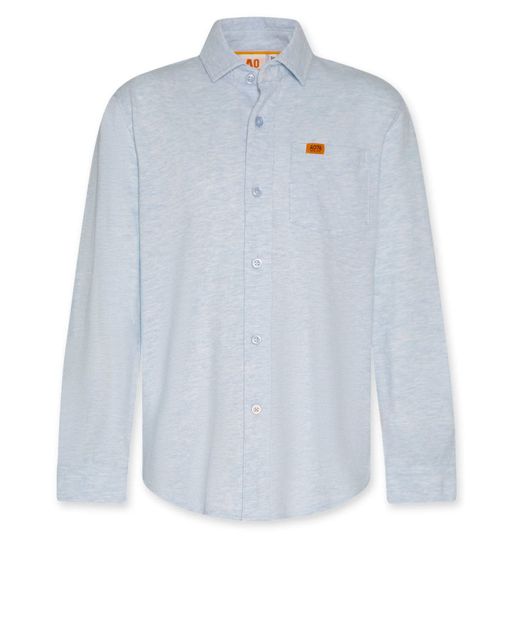 boys light blue long sleeve button down shirt with chest pocket


