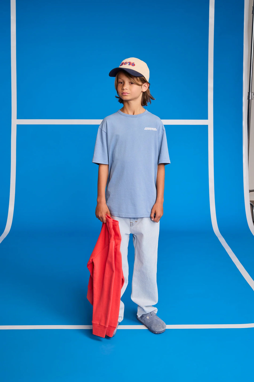 boys denim blue t-shirt with small chest logo
