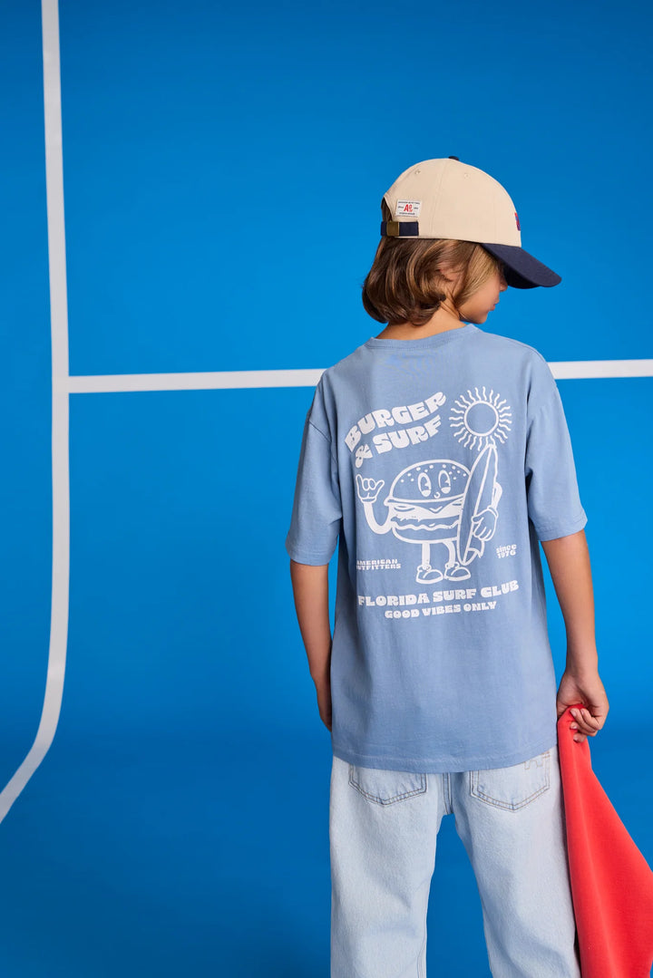 boys denim blue t-shirt with small chest logo
