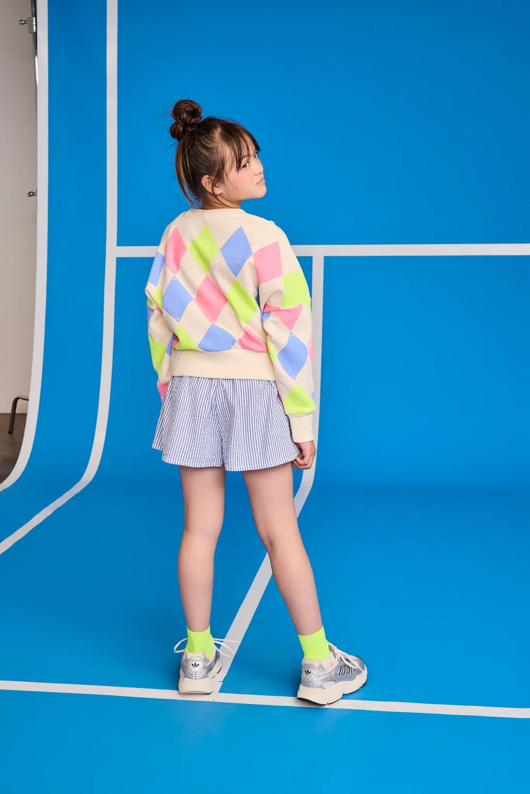 girls cobalt blue and white striped summer shorts
