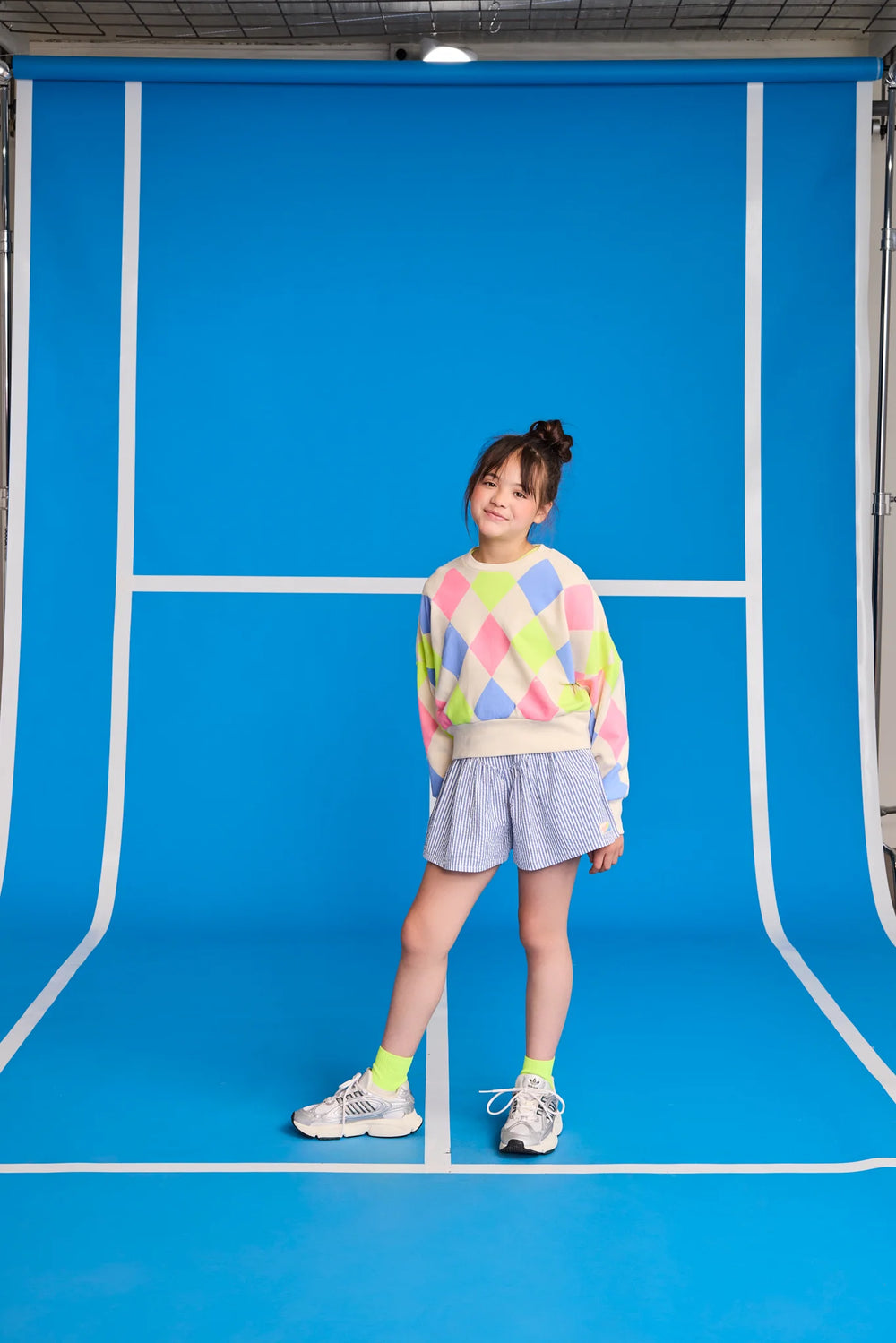 girls cobalt blue and white striped summer shorts
