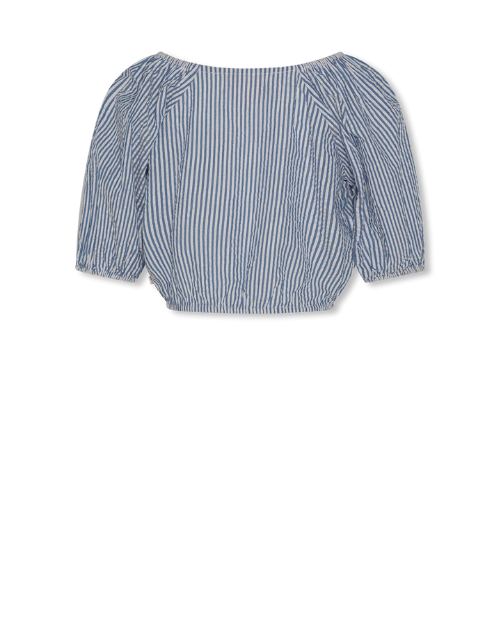 girls cobalt blue and white striped cropped blouse
