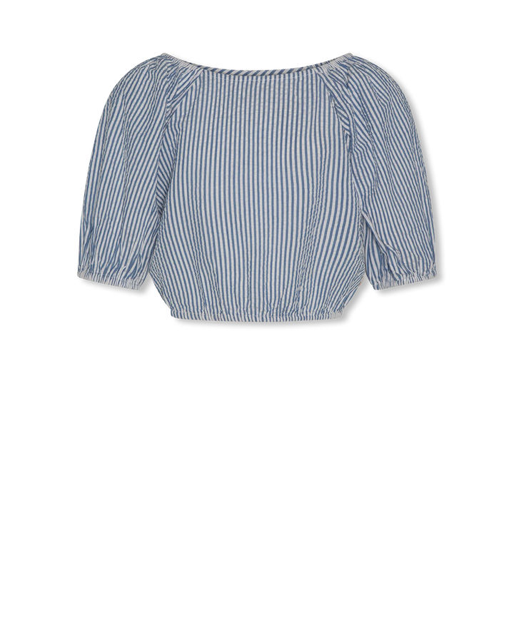 girls cobalt blue and white striped cropped blouse
