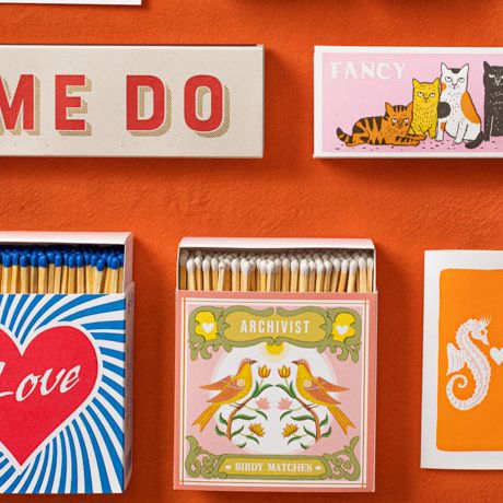 Archivist Birdy Matches luxury square matchbox with illustrated birds and floral design in pastel tones