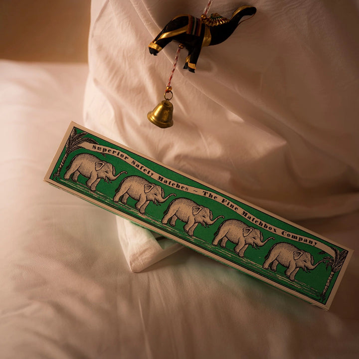 Archivist Gallery green elephant long matches in decorative letterpress box