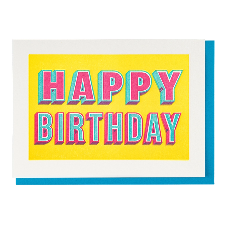 Archivist Gallery Happy Birthday greeting card with colourful retro typography